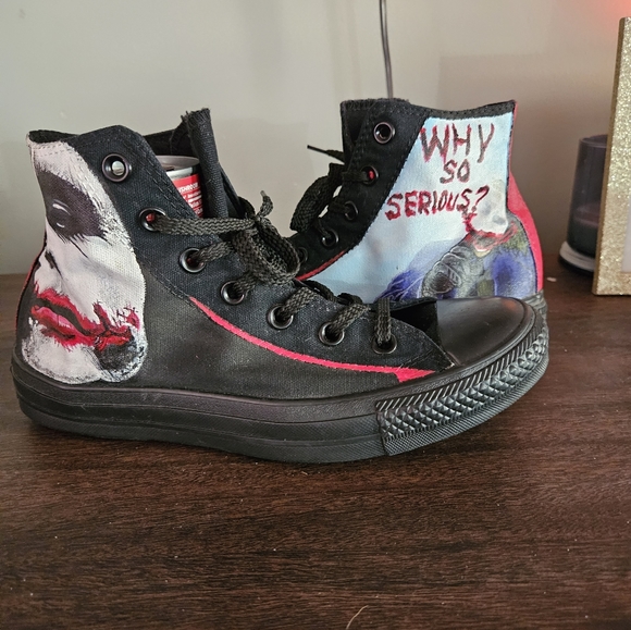 Why So Serious Batman/Joker Hand Painted Unisex Chuck Taylor Converse - Picture 6 of 9